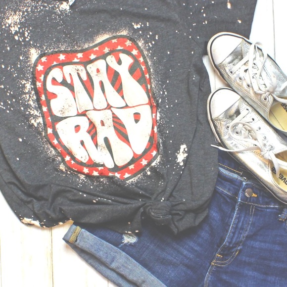 Bleach Dyed Black Vintage Stay Rad Tee NWOT - Picture 13 of 14